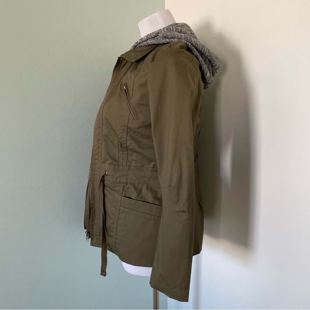 Love Tree Women’s Hooded Double Zip Army Green Utility Jacket Size Small - Picture 9 of 13